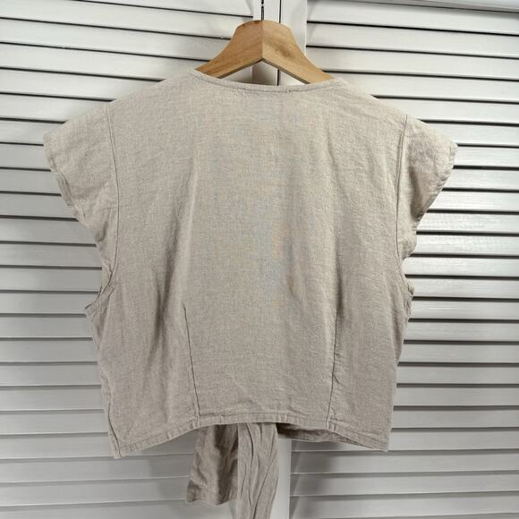 Abercrombie & Fitch Linen Blend Tan Crop Top Tie Front SIZE MEDIUM Womens Shirt - Picture 6 of 10
